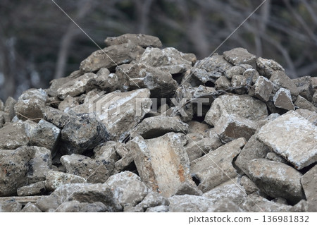 Piles of concrete rubble at a demolition site Piles of concrete rubble at a demolition site 136981832