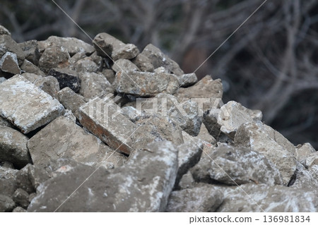 Piles of concrete rubble at a demolition site Piles of concrete rubble at a demolition site 136981834