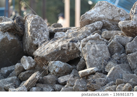 Piles of concrete rubble at a demolition site Piles of concrete rubble at a demolition site 136981875
