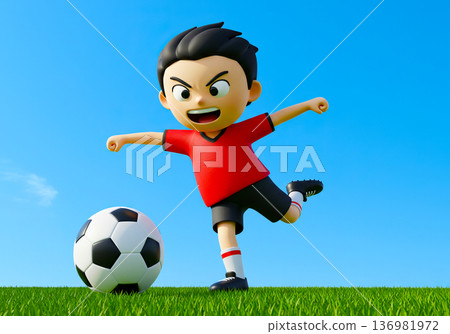 快樂的男孩踢足球 快樂的男孩踢足球 136981972