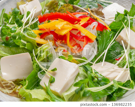 Healthy meat-free tofu salad. Protein-rich plant-based and vegetarian food inspiration. Healthy meat-free tofu salad. Protein-rich plant-based and vegetarian food inspiration. 136982235