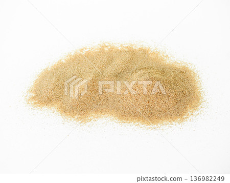 Sand Beach Isolated White Background Texture Summer Desert Zen Garden Coast Ocean for Vacation, Hot Summer Tropical Scene Chill Nature, Summer Time Yoga Holiday Dune Pile Dry Brown Heap Particle. Sand Beach Isolated White Background Texture Summer Desert Zen Garden Coast Ocean for Vacation, Hot Summer Tropical Scene Chill Nature, Summer Time Yoga Holiday Dune Pile Dry Brown Heap Particle. 136982249