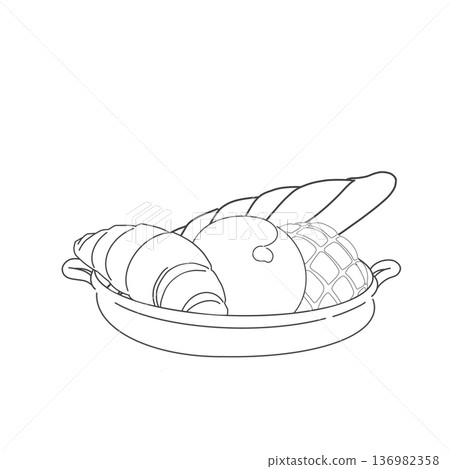 Monochrome illustration of bread assortment Monochrome illustration of bread assortment 136982358