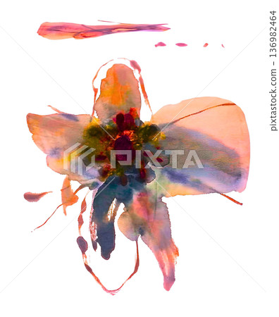 [Transparent background] Colorful pink and blue flowers painted in watercolor. 136982464