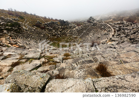 The ruins of an ancient amphitheater in Sagalassos, Turkey. The ruins of an ancient amphitheater in Sagalassos, Turkey. 136982590