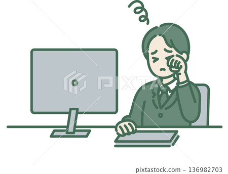 Illustration of a businessman suffering from eye strain 136982703