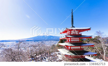 Mount Fuji in winter and the snow-covered streets of Fujiyoshida February 2026 Mount Fuji in winter and the snow-covered streets of Fujiyoshida February 2026 136982713