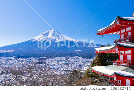 Mount Fuji in winter and the snow-covered streets of Fujiyoshida February 2026 Mount Fuji in winter and the snow-covered streets of Fujiyoshida February 2026 136982715