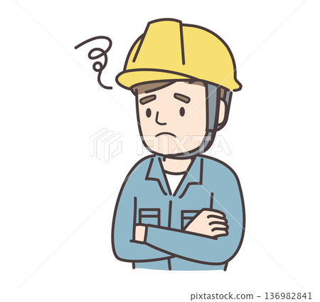 Illustration of a worried male worker with his arms crossed 136982841