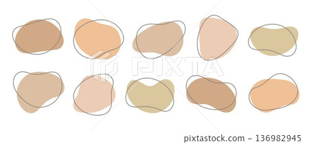 Beige organic shape box collection. Irregular liquid frame set. Abstract amoeba blobs, blotches, drops, stains bundle. Vector outline border design templates for label, sticker, banner, poster, flyer Beige organic shape box collection. Irregular liquid frame set. Abstract amoeba blobs, blotches, drops, stains bundle. Vector outline border design templates for label, sticker, banner, poster, flyer 136982945