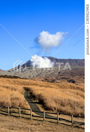 從草千里展望台看到的仲岳冒煙火山口 從草千里展望台看到的仲岳冒煙火山口 136982968