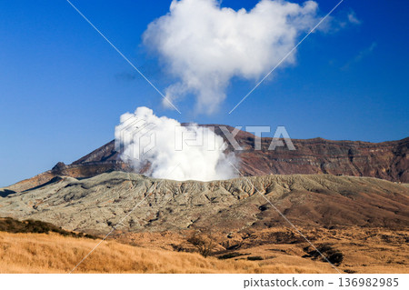 View of the smoking crater of Mt. Nakadake from Kusasenri Observatory 136982985