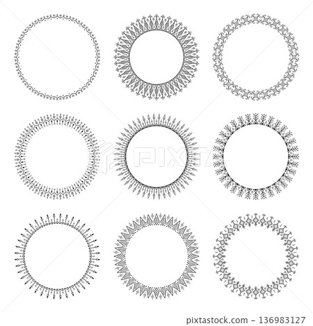Big tribal circular geometric ornament frame set collection seamless tattoo 136983127