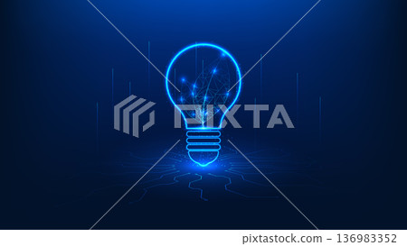 Green energy technology background featuring a light bulb with a leaf inside, symbolizing renewable energy, sustainable innovation, eco-friendly power solutions, environmental protection, clean 136983352