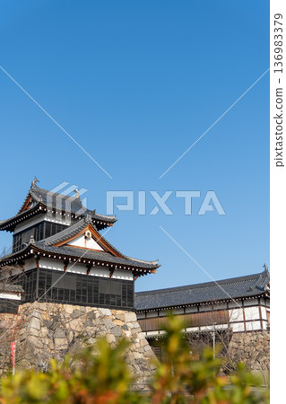 晴朗的日子裡，透過樹籬可以看到大手向櫓和大手門。 136983379