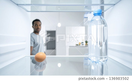 Inside the refrigerator POV A minimal scene expressing economic consciousness and dignity 136983502