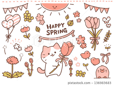 Spring cat hand drawn illustration Spring cat hand drawn illustration 136983683