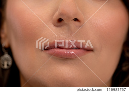 Highlight lustrous lips and luminous skin, Emphasize shiny lips and glowing skin tone, Draw attention to shimmering lips coupled with flawless and luminous skin appearance Highlight lustrous lips and luminous skin, Emphasize shiny lips and glowing skin tone, Draw attention to shimmering lips coupled with flawless and luminous skin appearance 136983767