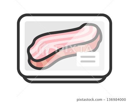 超市包裝中塊狀培根圖示的插圖(線條畫,彩色)。 超市包裝中塊狀培根圖示的插圖(線條畫,彩色)。 136984000