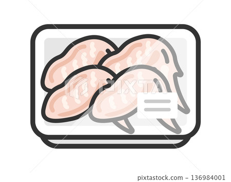 超市包裝中生雞翅的圖示插圖（彩色線條圖） 136984001
