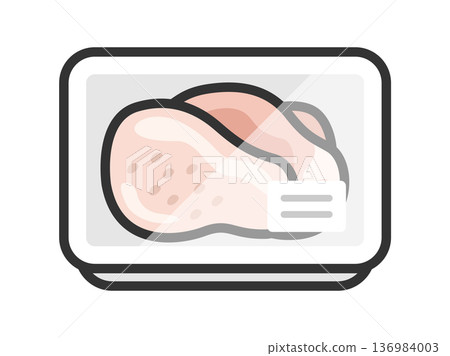 超市包裝中的雞腿圖示插圖（彩色線條圖） 136984003