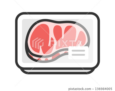 超市包裝中的牛排圖示插圖（線條描彩色）。 136984005