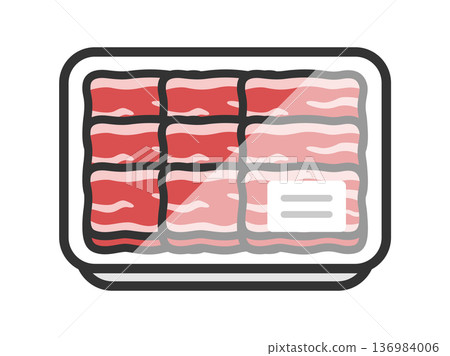 Illustration of a beef belly icon (line drawing color) in a supermarket pack 136984006