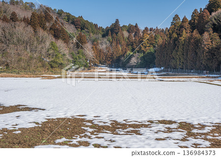 Snow-covered rice terraces at the back of Lake Biwa, Nagahara, Nagahama City, Shiga Prefecture Snow-covered rice terraces at the back of Lake Biwa, Nagahara, Nagahama City, Shiga Prefecture 136984373