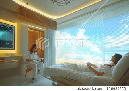 Luxurious Health Resort Room Offering a Beautiful Scenic View and a Relaxed Atmosphere for Guests 136984553