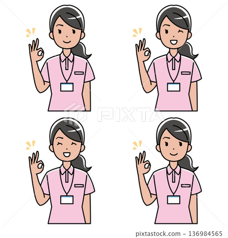 一幅插圖,描繪了一位身穿polo衫的外國女性面帶微笑地比出OK手勢。 一幅插圖,描繪了一位身穿polo衫的外國女性面帶微笑地比出OK手勢。 136984565
