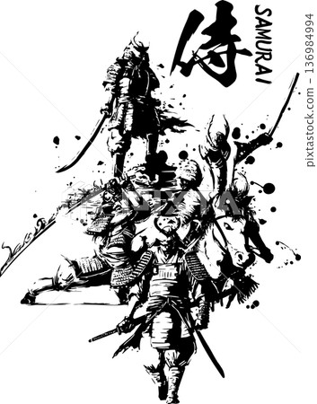 武士墨畫插圖 武士墨畫插圖 136984994