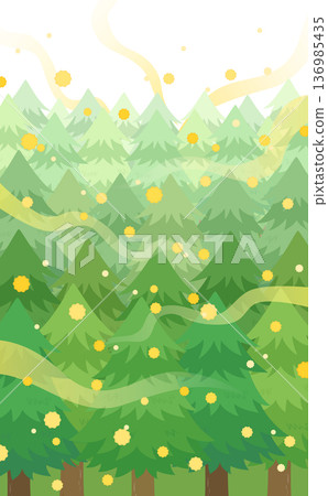 Illustration of flying pollen and cedar trees_vertical Illustration of flying pollen and cedar trees_vertical 136985435