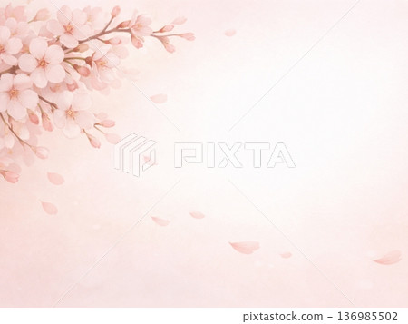 春日櫻花和柔和的白色背景素材 136985502