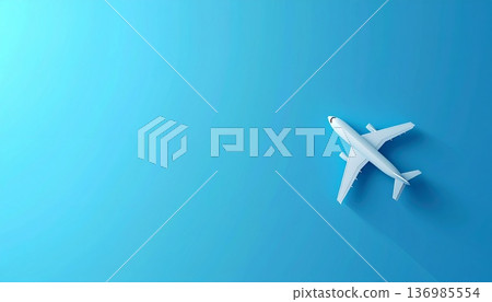 一架白色客機在藍天中飛行的3D渲染圖。適用於旅行、航空和商務概念,並留有充足的文字空間。 一架白色客機在藍天中飛行的3D渲染圖。適用於旅行、航空和商務概念,並留有充足的文字空間。 136985554