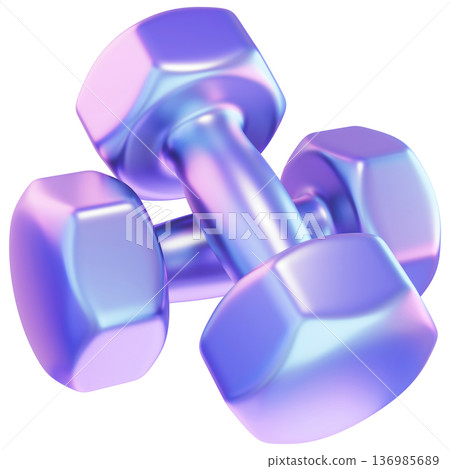 Two Holographic Fitness Dumbbells Isolated on Transparent Background Two Holographic Fitness Dumbbells Isolated on Transparent Background 136985689