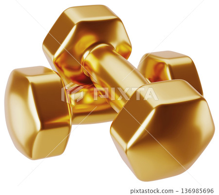 Two Golden Fitness Dumbbells Perspective View Two Golden Fitness Dumbbells Perspective View 136985696