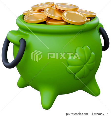 Leprechaun Cauldron With Gold Coins 136985706