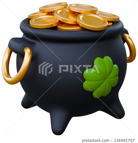 Leprechaun Cauldron With Gold Coins 136985707