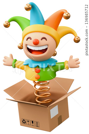 Jester Popping Out From Delivery Box Jester Popping Out From Delivery Box 136985712