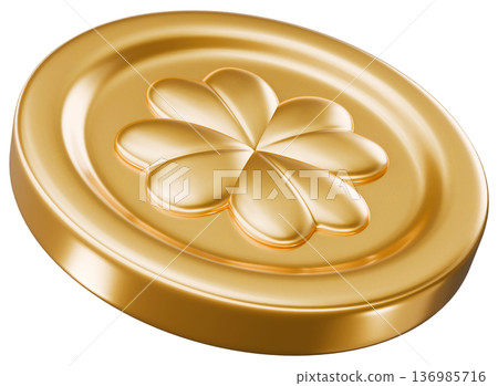 Golden Coin With Shamrock Sign 136985716