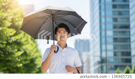 一位手持陽傘的男士商人 136985728