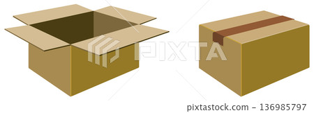 Set of open and closed cardboard boxes Set of open and closed cardboard boxes 136985797