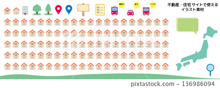 Illustrated icon set for real estate and housing sites: Houses with numbers 136986094