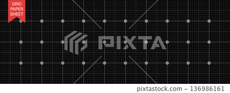 Black grid paper sheet background. Dark blueprint graph with square grid and bold guide lines. Notebook pattern. Black grid paper sheet background. Dark blueprint graph with square grid and bold guide lines. Notebook pattern. 136986161