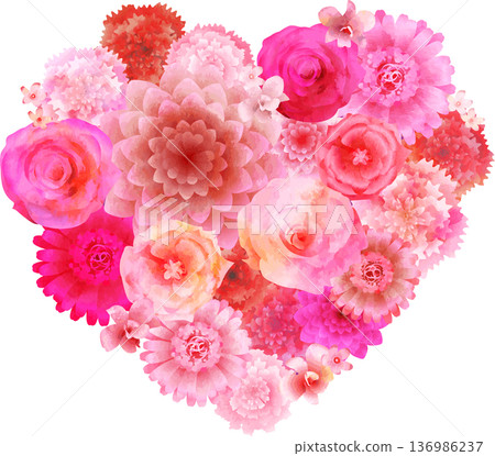 心型花束，深粉紅水彩風格 136986237