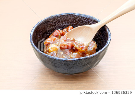Peanut miso and salad in a small bowl Peanut miso and salad in a small bowl 136986339