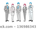 Full-body illustration of male and female business people standing side by side 136986343