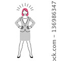 Illustration of a female business person standing with her hands on her hips 136986347