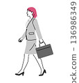 Illustration of a female business person walking with a business bag in one hand 136986349