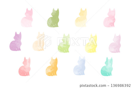 水彩貓剪影套裝 136986392